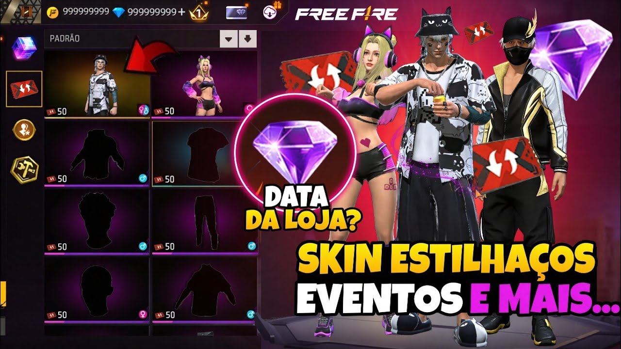 CORRE!! SKINS NOS ESTILHAÇOS, PRÊMIOS 2025, USE OS DIMAS ROXO, CONJUNTO FFWS - NOVIDADES FREE FIRE