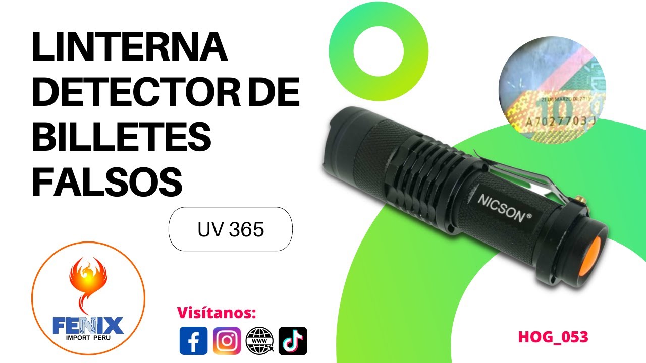 Detector Billetes Port&aacute;til en Linterna Luz UV 365nm Con Zoom