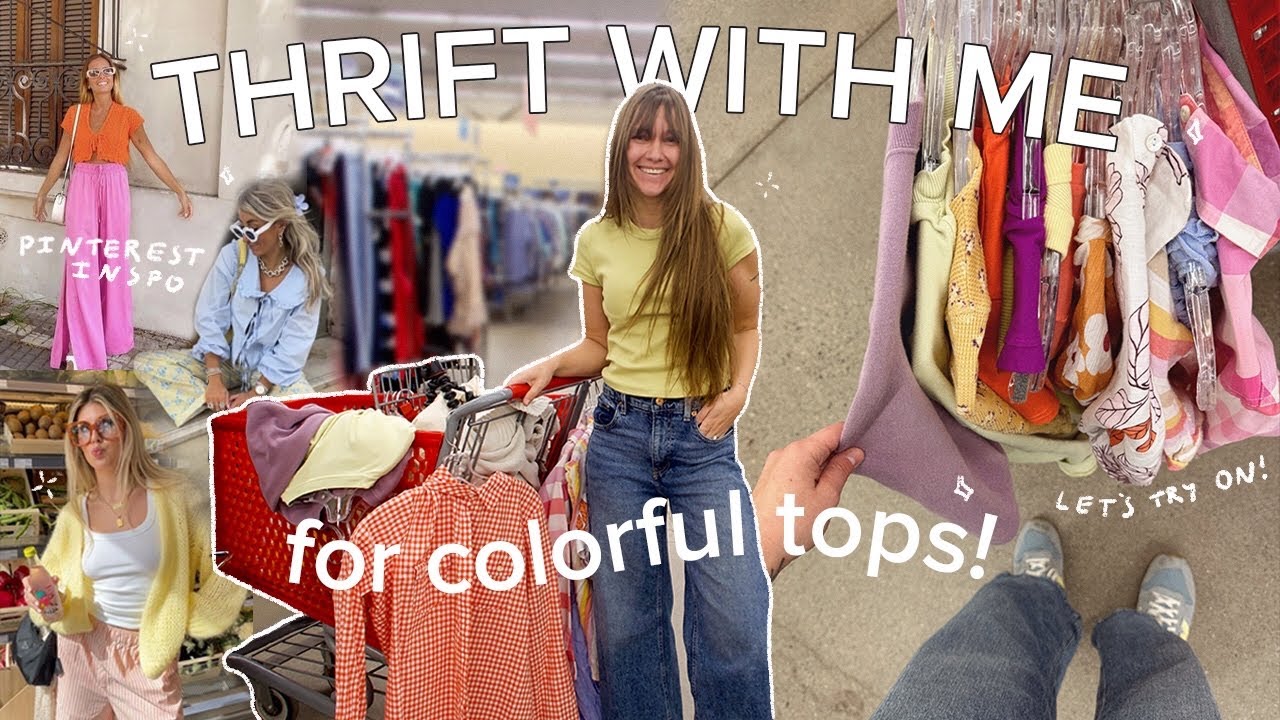 come thrift with me for COLORFUL TOPS 🌷 pinterest-inspired for spring! HUGE TRY ON ($20 budget!)