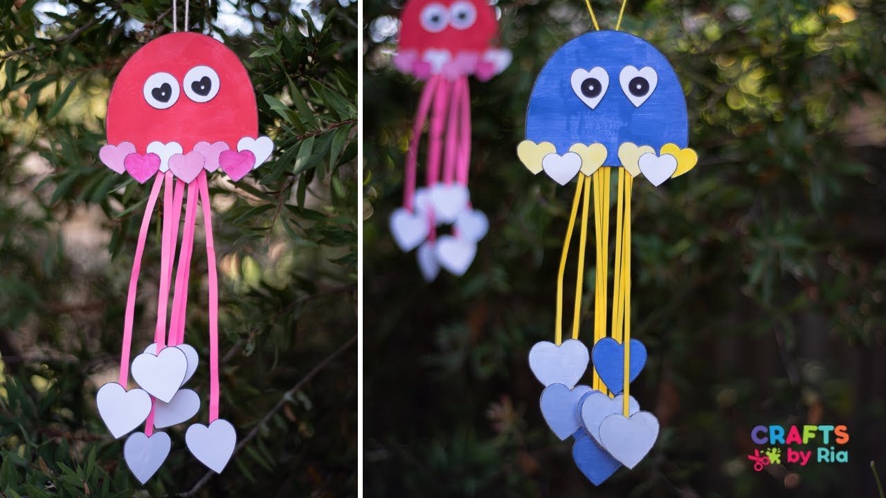 Heart jellyfish craft for kids with printable template- Valentine's day/Summer craft idea