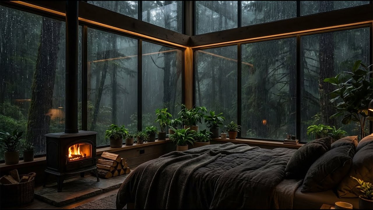 Magic Calm: Rain & Felt Piano in Rainy Glass Forest Cabin for Instant Stress Reduction 💤