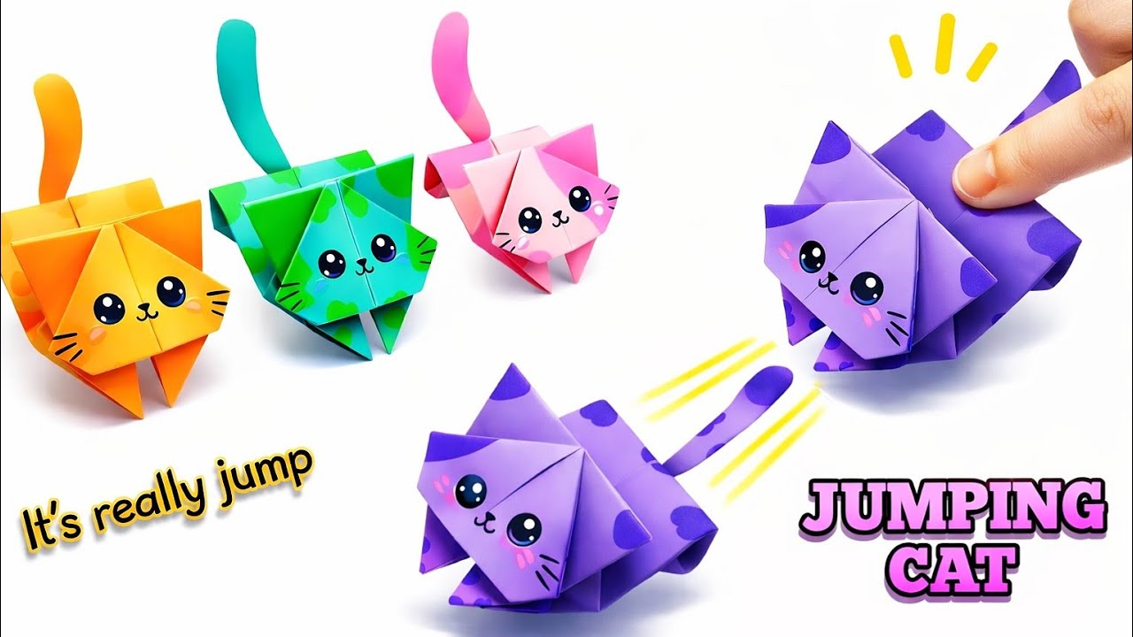 Origami Paper Jumping Cat 😎 |Easy Paper Craft for Kids & Beginners✨ |Origami Craft World 