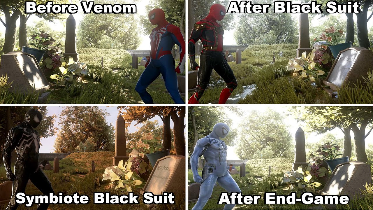 Peter Black Suit Visiting Aunt May Grave All Different Dialogues - Spider-Man 2 PS5 (2023) 4K 60FPS