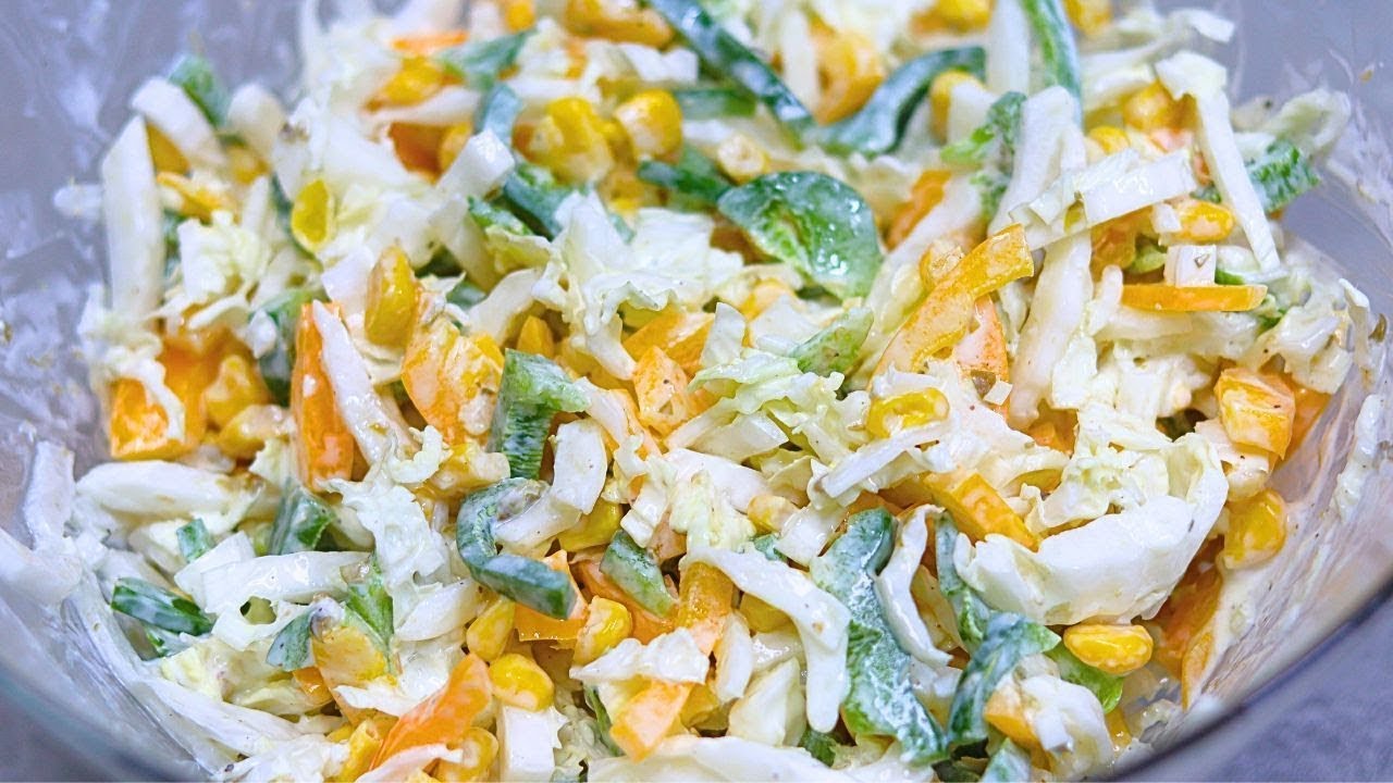 3 Min. Chinakohl Paprika Salat Rezept mit Joghurt ist einfach und lecker als Beilage bzw. Abendessen
