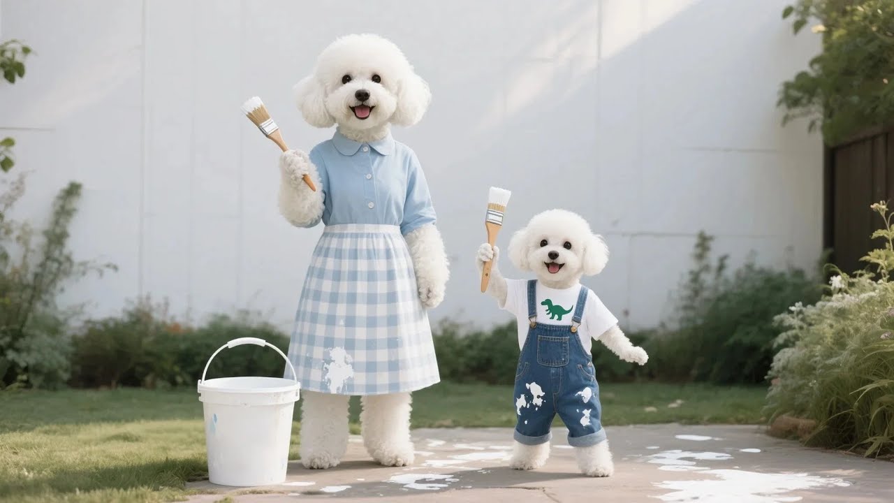 Funny occurred when baby pupper repainted wall to help its mama dog!🛠️Compilation