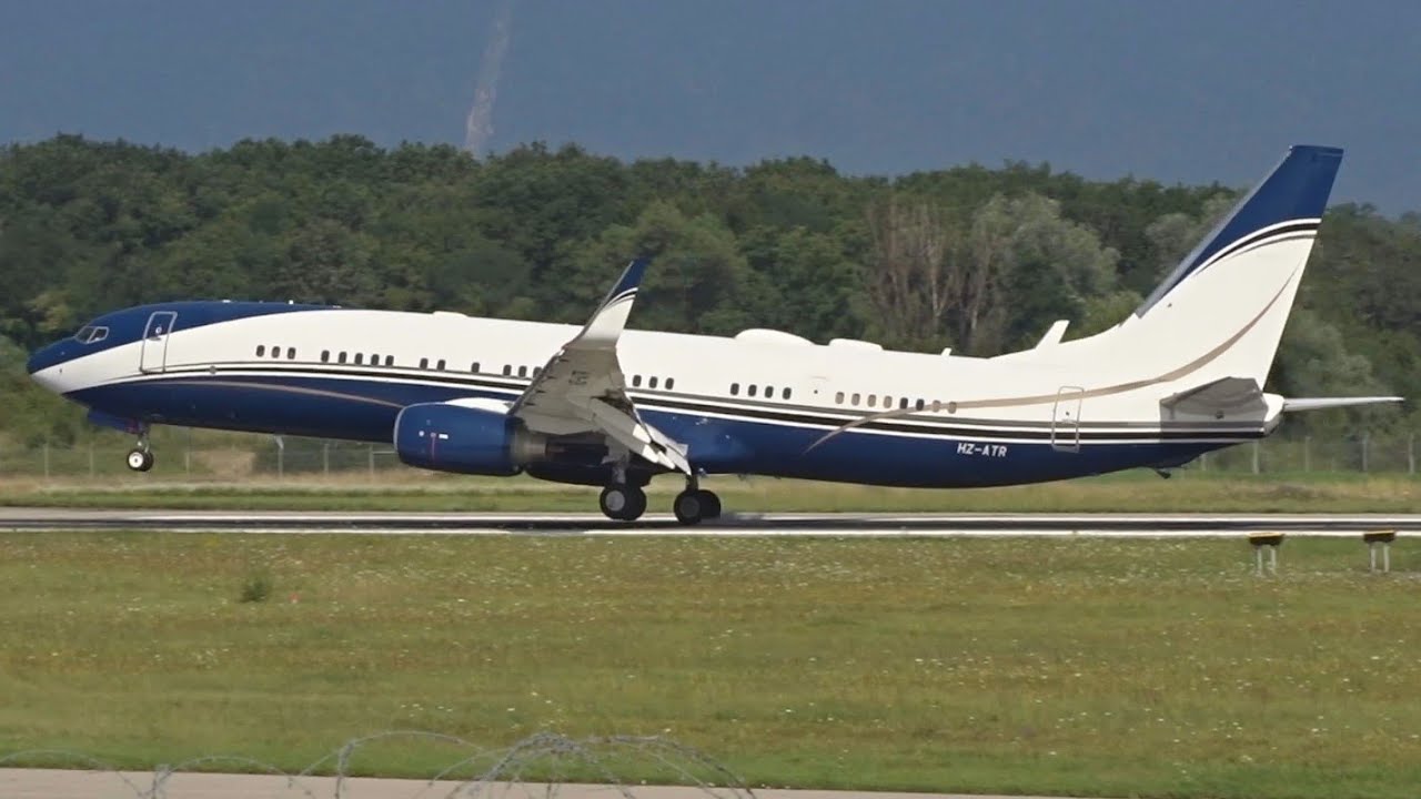 Al-Atheer Boeing 737-900BBJ HZ-ATR landing & takeoff at Geneva/GVA/LSGG