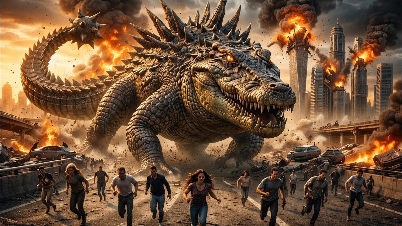 Giant Crocodile Monster Destroys the City | Humans Fight Back with War Machines