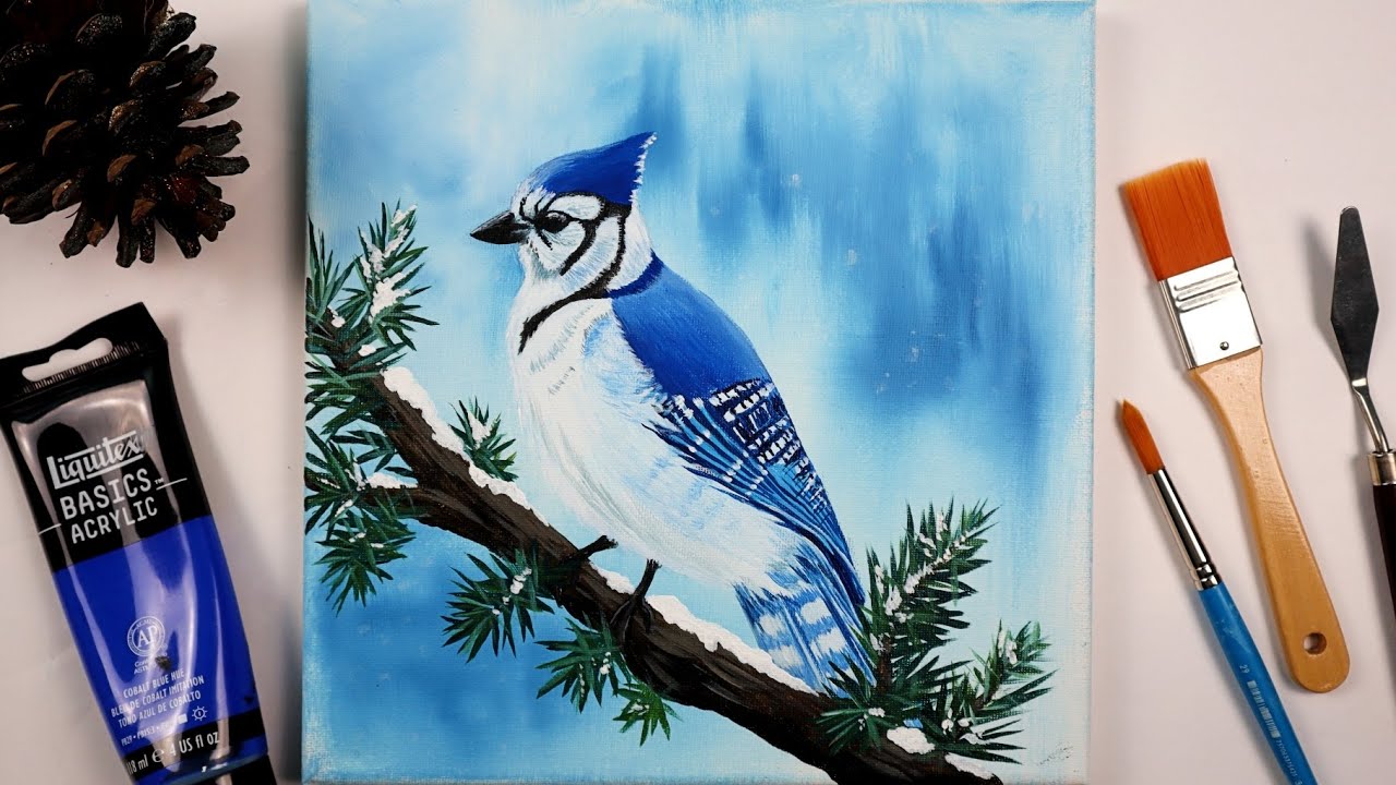 How to Paint a Blue Jay / Easy Blue Jay Painting Tutorial for Beginners / Acrylic Painting