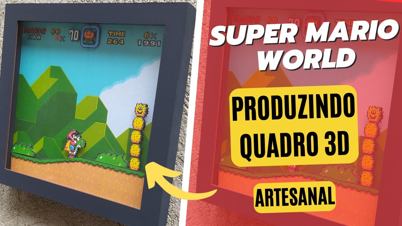PRODUZINDO QUADRO 3D - Speed art - CURSO QUADRO 3D SUPER MARIO WORLD