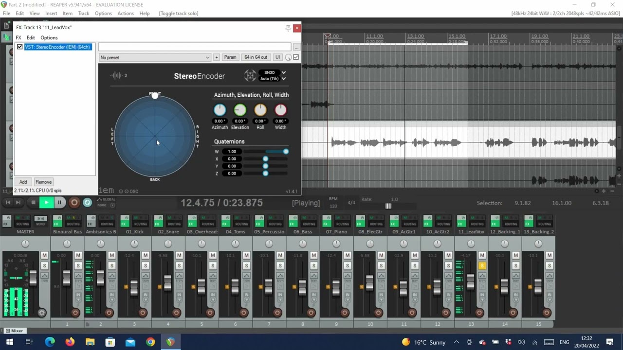 Ambisonics spatial audio with Reaper and IEM