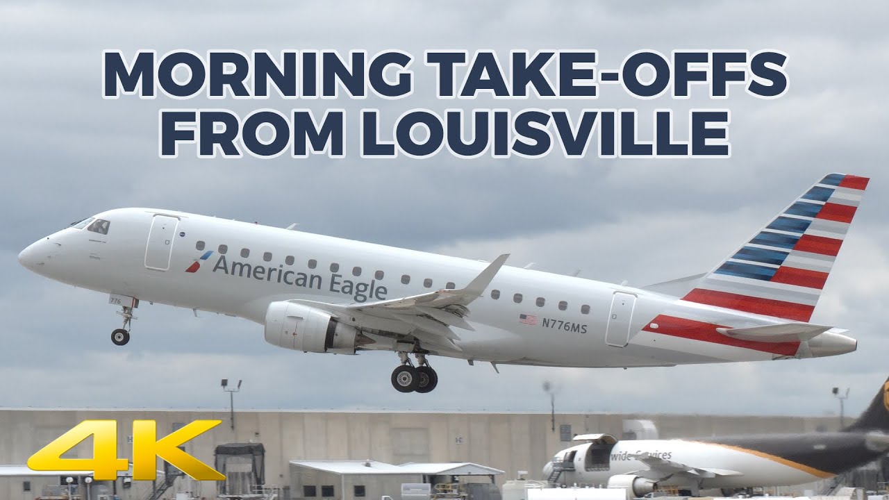 Planes Taking Off From SDF in Louisville, Kentucky During Morning Departures in 4K