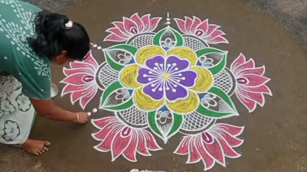 Lotus Rangoli kolam /beautiful flowers rangoli kolam 