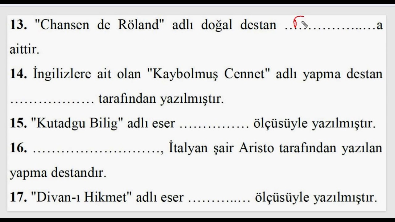 İslamiyet Öncesi Türk Edebiyatı Boşluk Doldurma Soruları-1