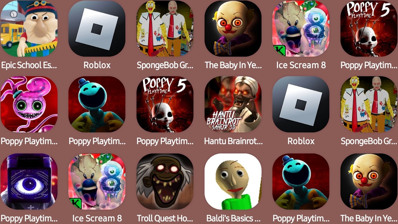 Epic School Escape,Roblox,The Baby In Yellow,Poppy Playtime Chapter 5,Ice Scream 8...