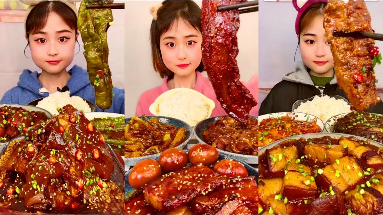 Chinese Street Food Mukbang Braised Pork Belly and Curry Rice Challenge \\\ ASMR EATING!