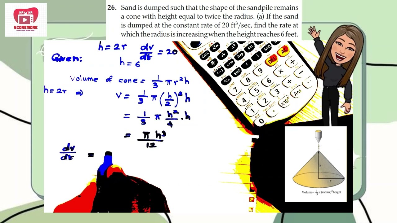 Solve mathematical and real life problems on related rates - Sandpile Question #grade12maths #ese