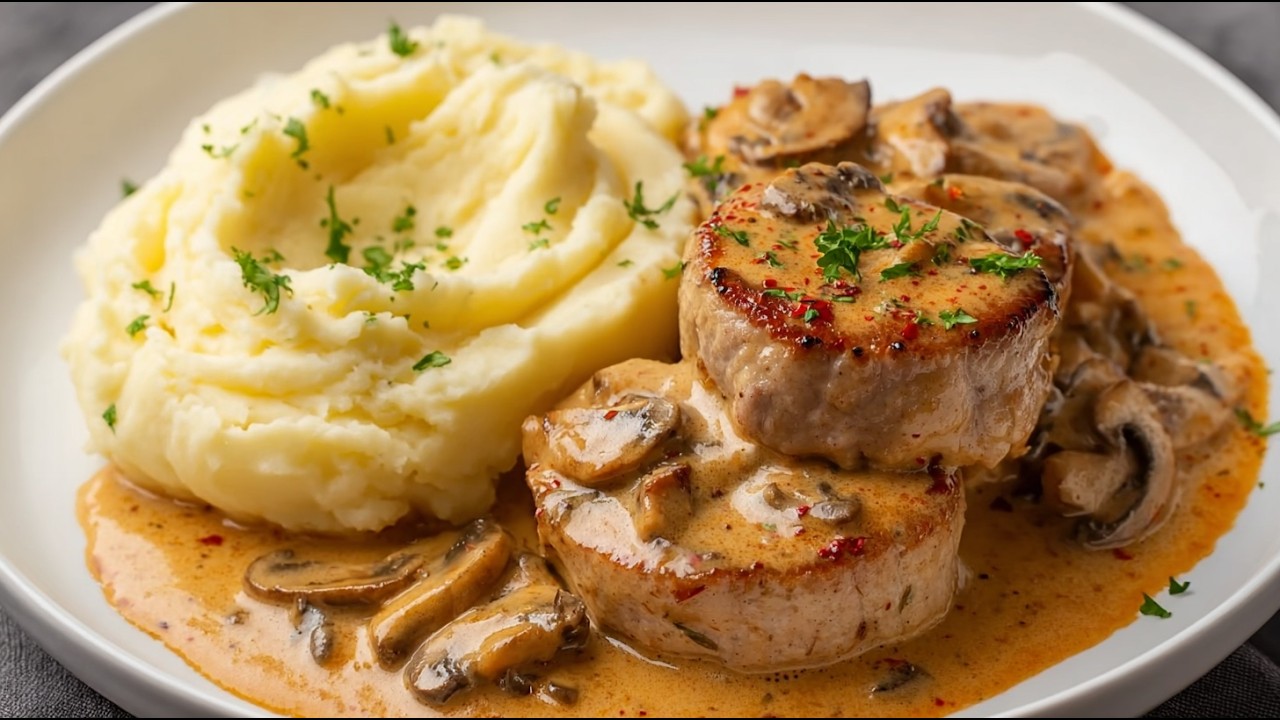 Do you have pork carbonade? Make this tender pork fillet in creamy mustard sauce with mushrooms!