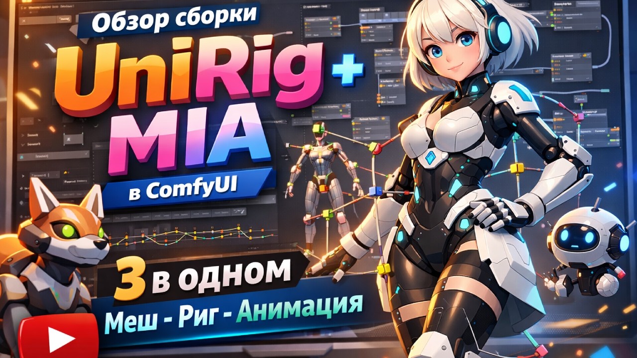 Обзор сборки UniRig + MIA в ComfyUI - 3 в одном Меш -Риг - Анимация