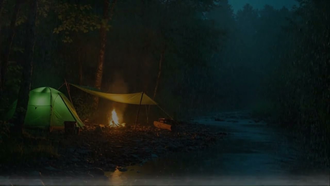 Extreme Rain and Lightning | Camping Alone in a Tent Near the River