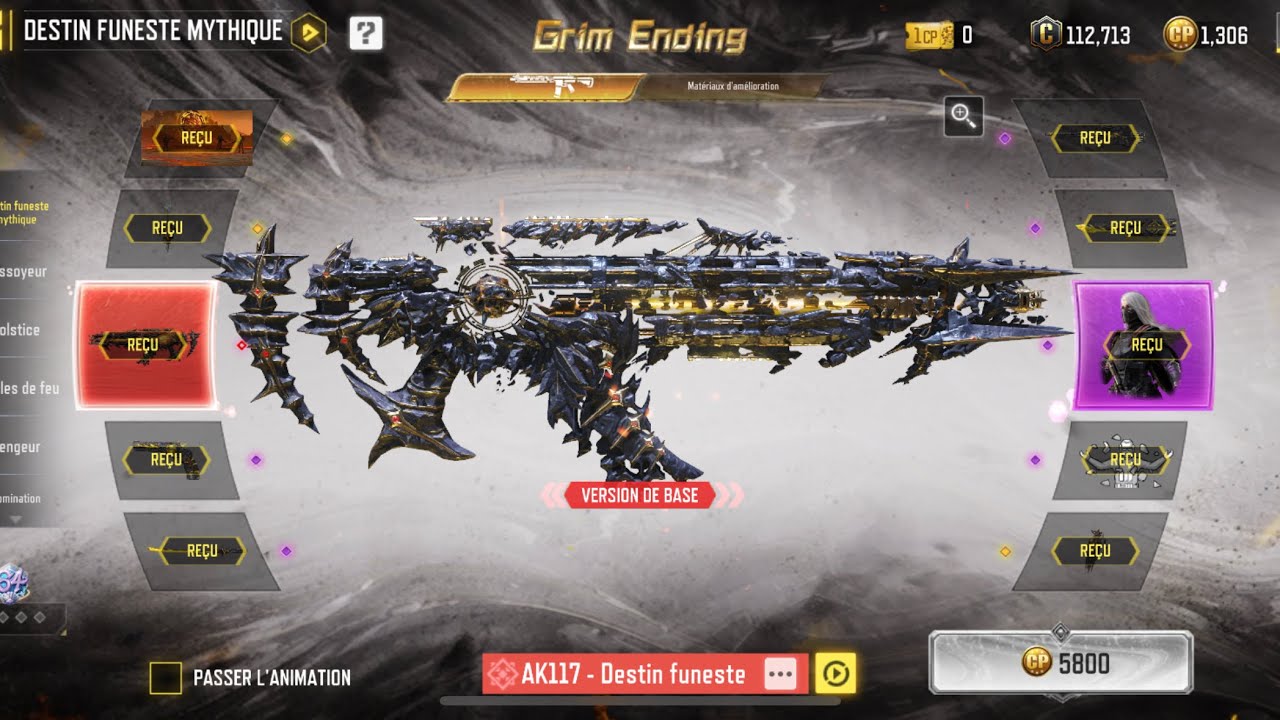 COD mobile 100% tirage mythique Ak117 Destin Funeste