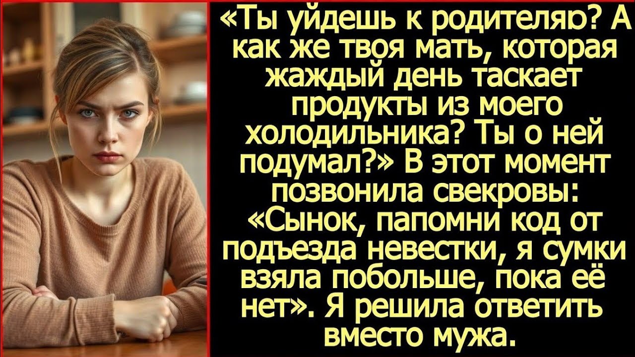 Ты уйдешь к родителям? А есть что будете? Потому что твоя мать в мой холодильник больше не залезет!