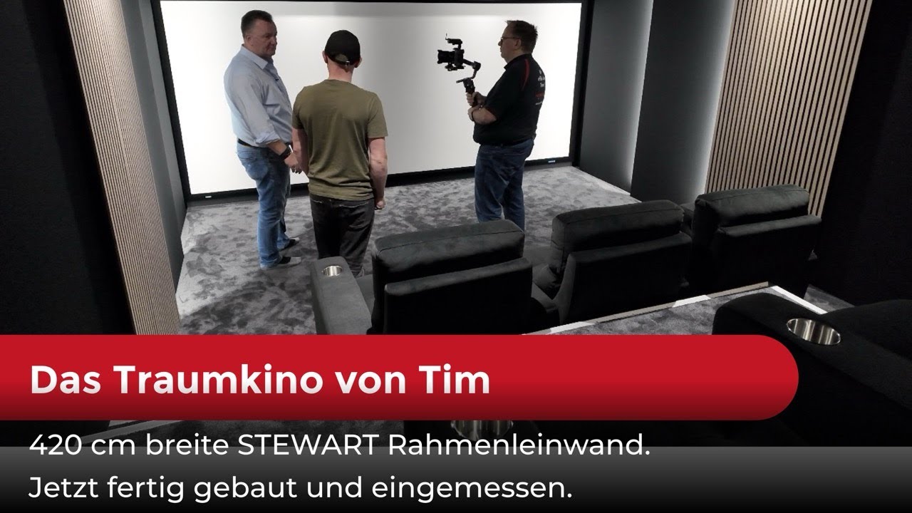 420 cm breite STEWART Rahmenleinwand. Das Traumkino von Tim. Jetzt fertig gebaut und eingemessen.
