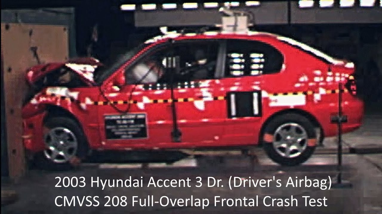 2003 Hyundai Accent 3 Dr. (Driver's Airbag) CMVSS 208 Full-Overlap Frontal Crash Test (30 Mph)