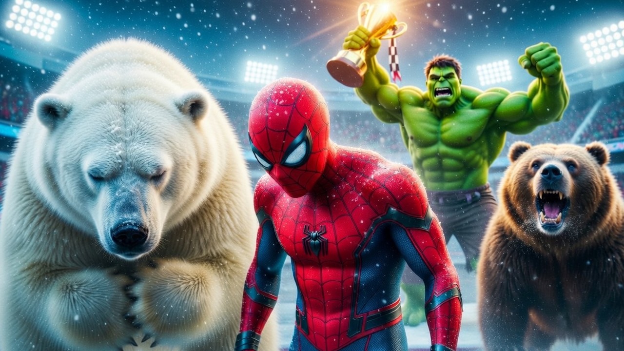 🐻❄️ SPIDERMAN Wins The Giant White Bear Snow Racing Championship Against HULK – Epic Frozen Racing