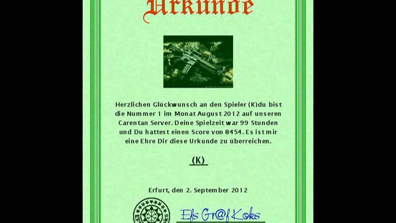 (K) Urkunde for August 2012