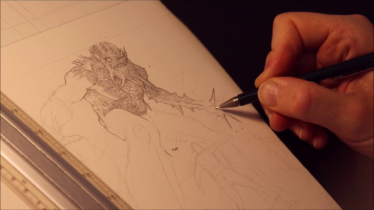 Riccardo Federici The Last God work in progresss of  a panel