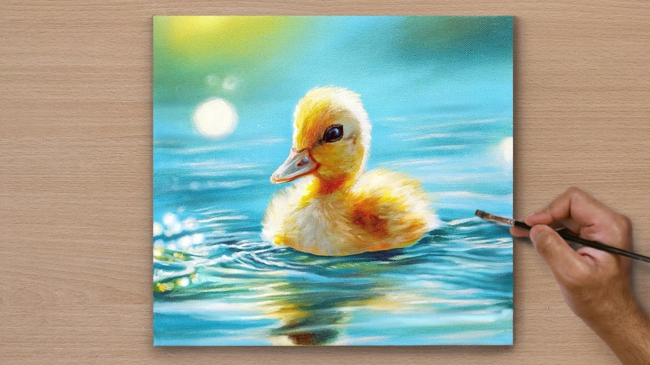 Painting a Cute Duckling 🐥 / Baby Duck Acrylic Painting  / STEP BY STEP Tutorial
