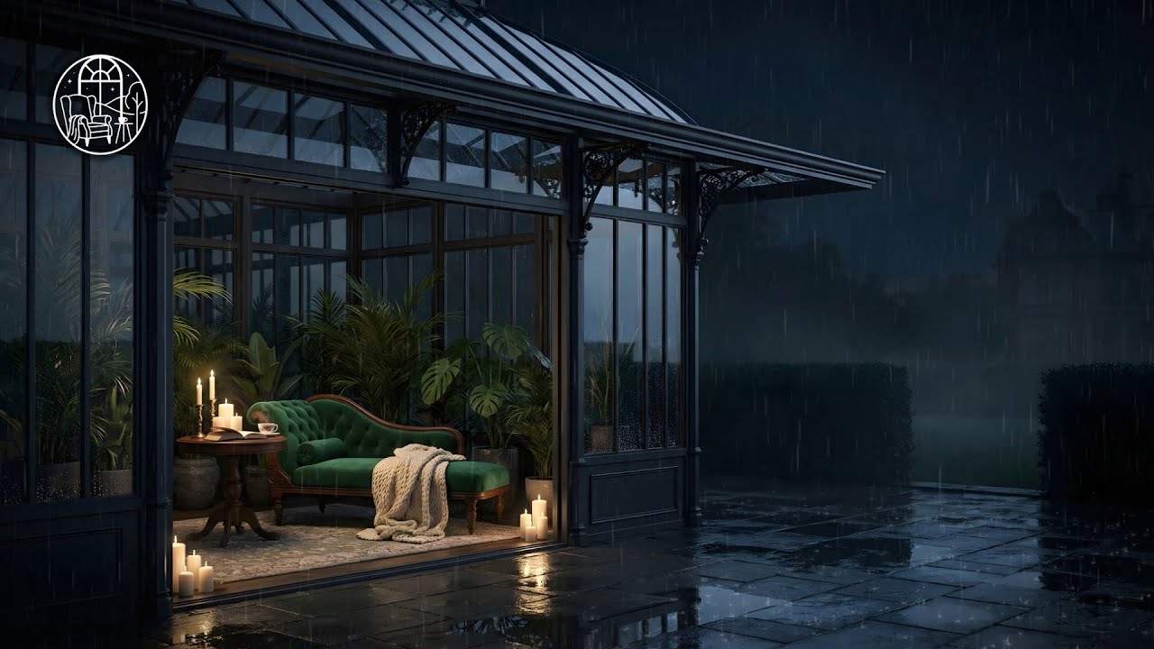 Rain Sounds in a Candlelit Conservatory | Deep Sleep (3 Hours, No Thunder)