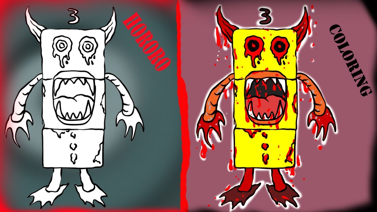 Numberblocks 3 | Three Coloring Characters Drawing Horror Version 😲😲😲