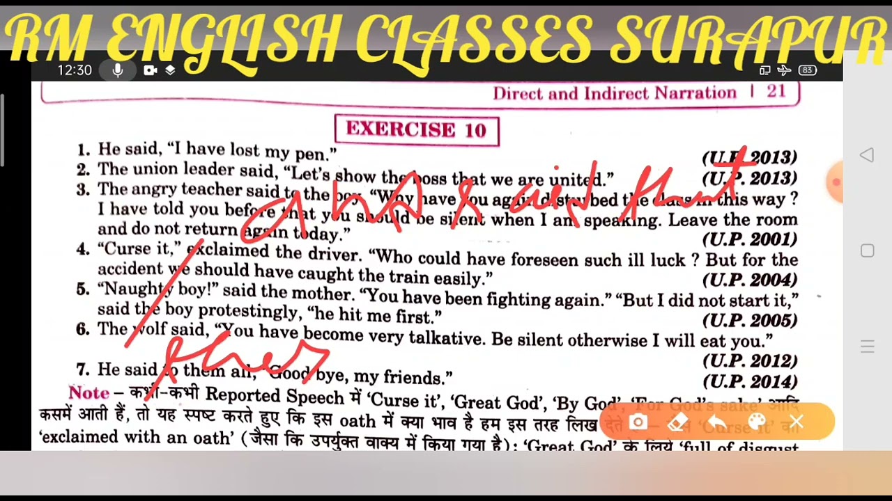Indirect mixed sentence Excercise 10 from Excellent book Class 12 solved by Ramesh Sir