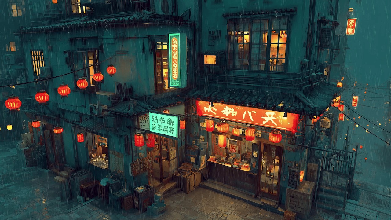 Japan Rainy Lantern Streets 1990s 🌧️ Lofi Hip Hop & Chillhop | Rainy Ryokan Ambience
