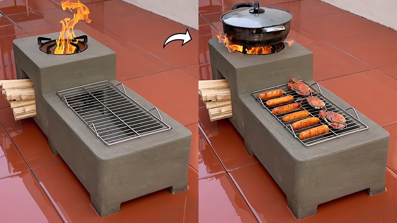 Build a 2 in 1 outdoor wood stove with cement and old Styrofoam - Simple ideas for wood stoves