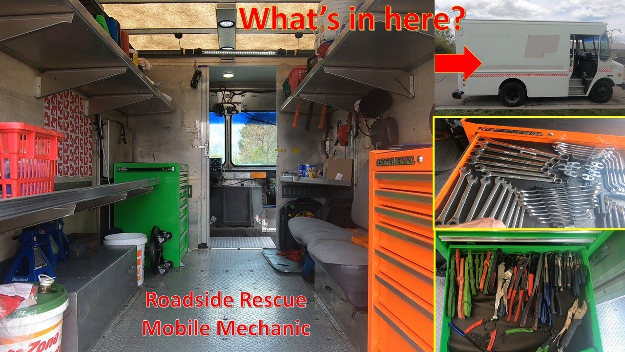 Mobile mechanic setup. Shop in UPS truck Extensive tour, Roadside Rescue.