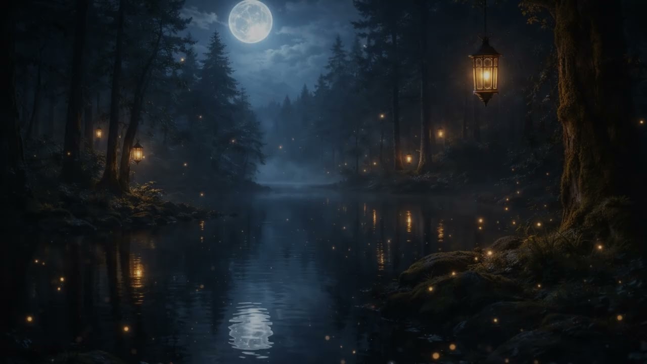 Moonlight Forest Lake 🌙 1 Hour Deep Focus Fantasy Ambience | Relaxing RPG Study Music