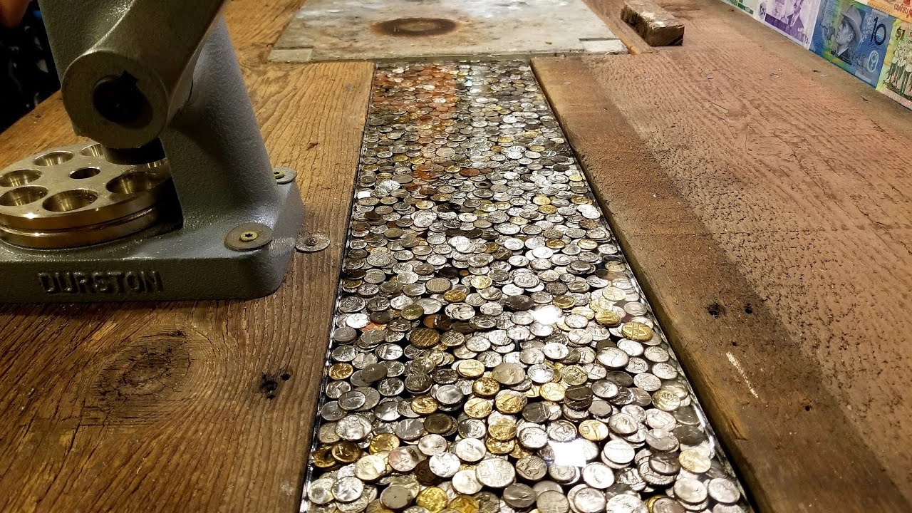 Making a Pour Epoxy Insert for my Desk with Coin Centers