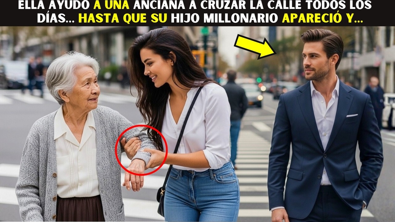 Ella ayudó a una anciana a cruzar la calle todos los días… hasta que su hijo Millonario apareció y…