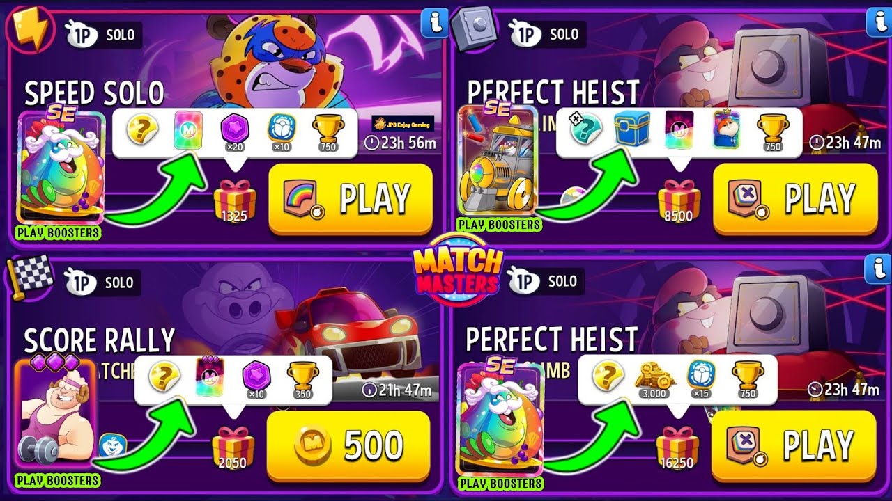 4 Solo/(Speed Solo)Rainbow+Bombs Away/Color Climb+Bombs Away8500 & 16250 Score/Laser Matches+Rainbow