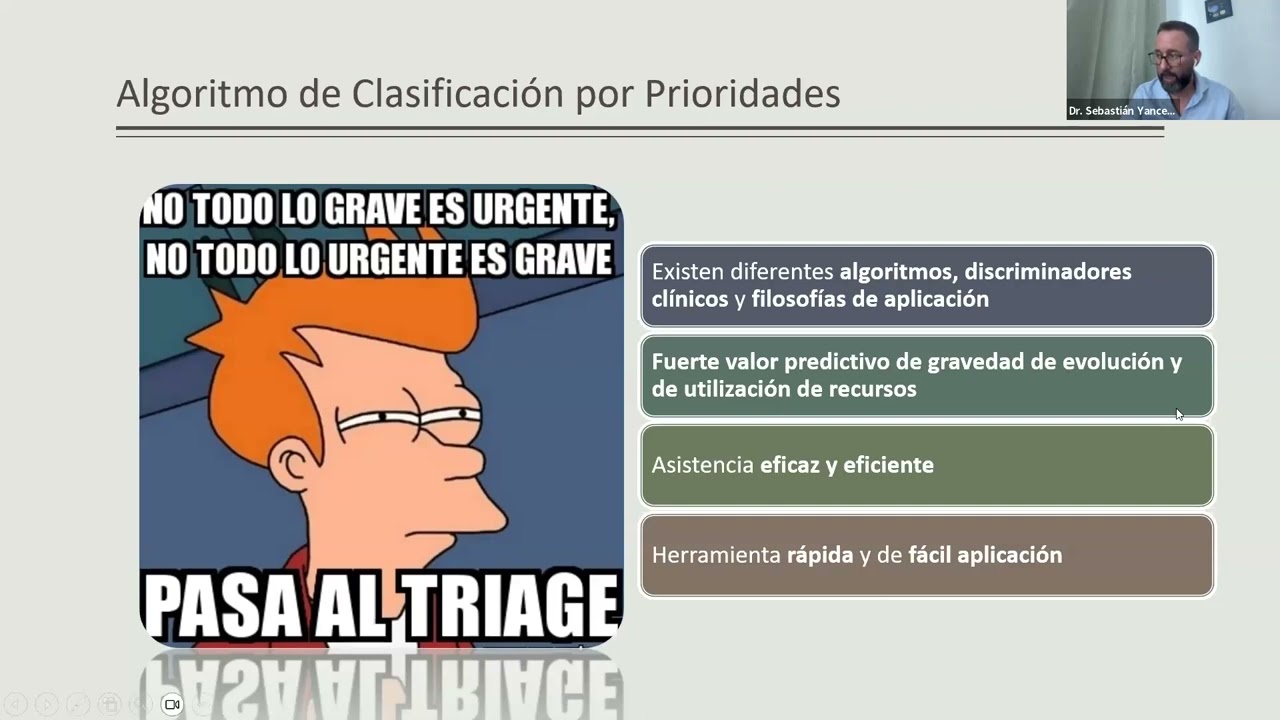 Triage y gestión en la emergencia, Dr  Sebastián Yancev