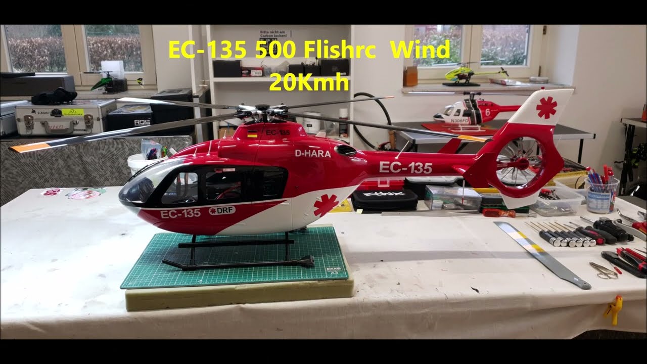 EC-135  500  Flishrc  Test bei 20Kmh Wind!   #flishrc #rcheli #aviation #ec135  #helikopter