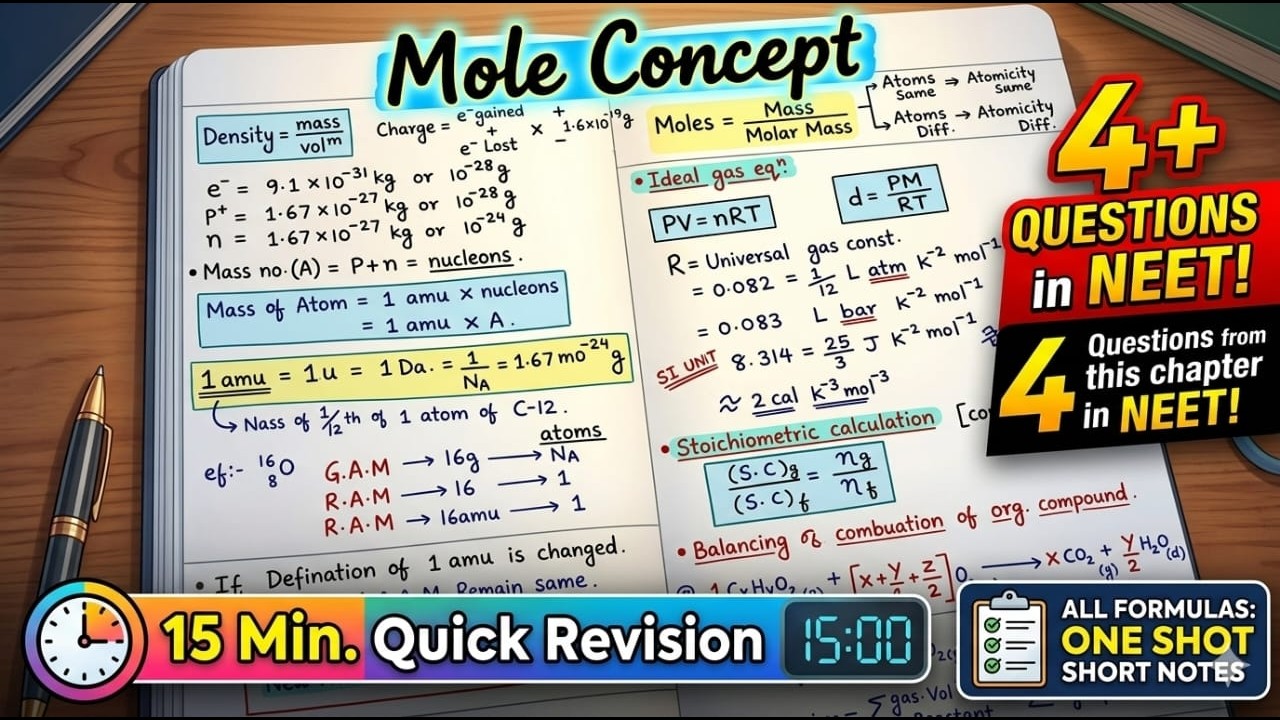 Some Basic Concepts of Chemistry | Mole Concept | All formulas Short Notes | NEET UG 2026