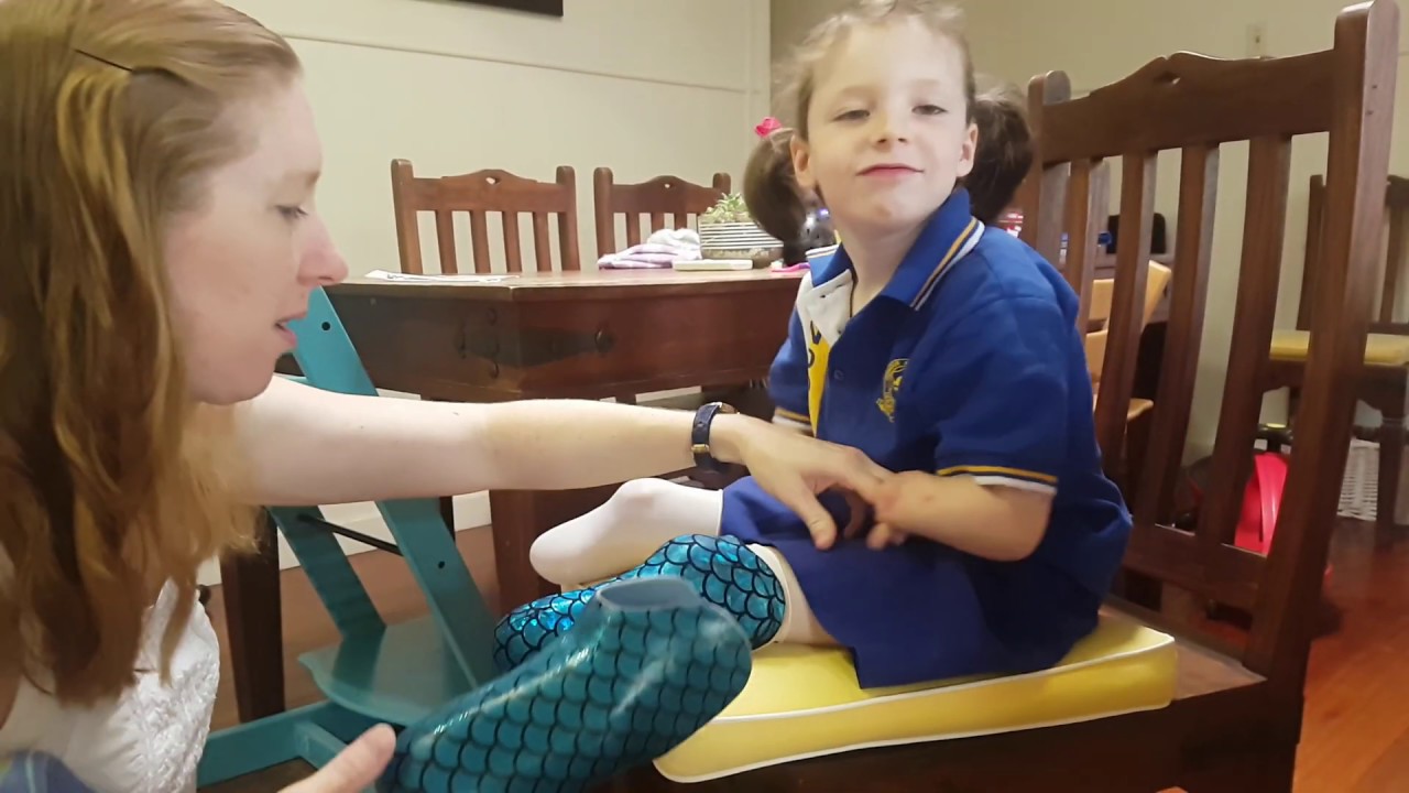 Quad amputee - putting on Mia's Mermaid legs