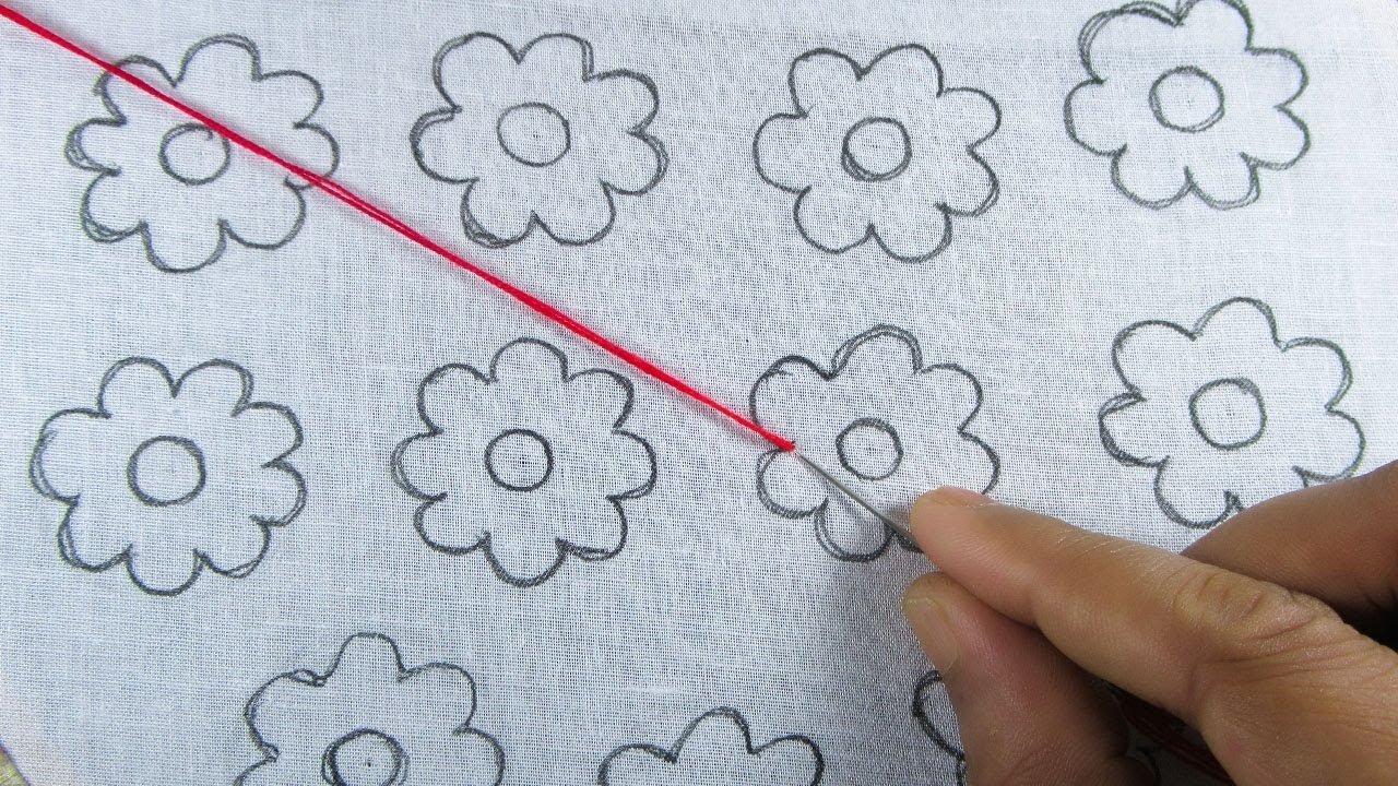 Hand embroidery all over design, Button hole flower stitch