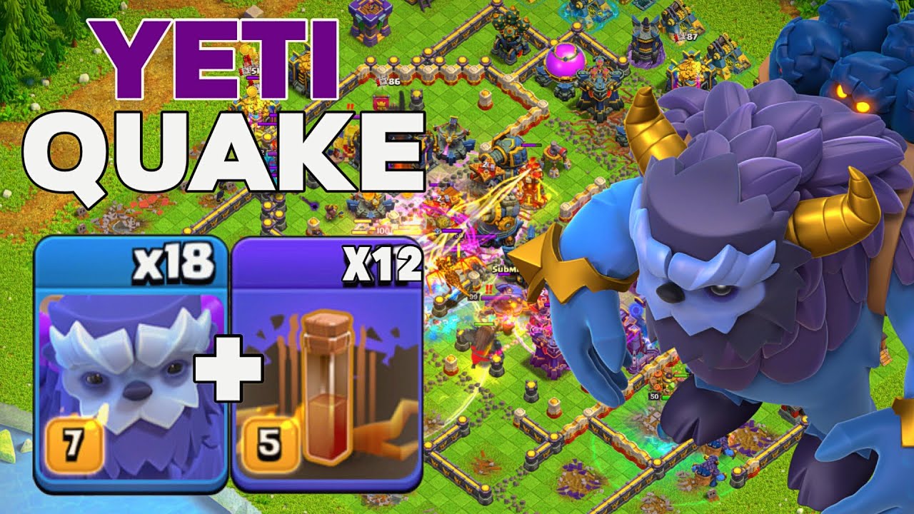 No Brain Needed? 18 Yeti + 12 Quake TH17 Attack Strategy! Clash of Clans