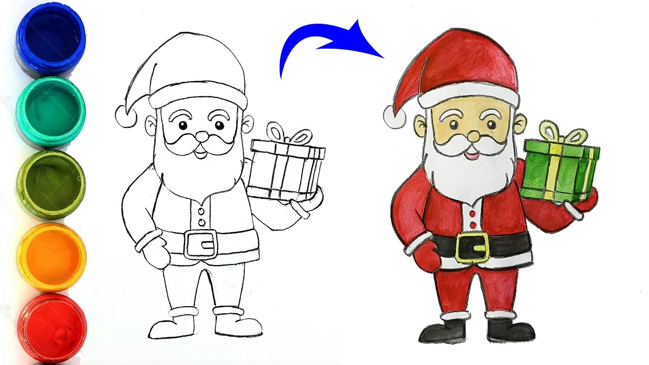 Santa with gift box Drawing | How to Draw Santa Claus | Easy Step by Step Santa Drawing