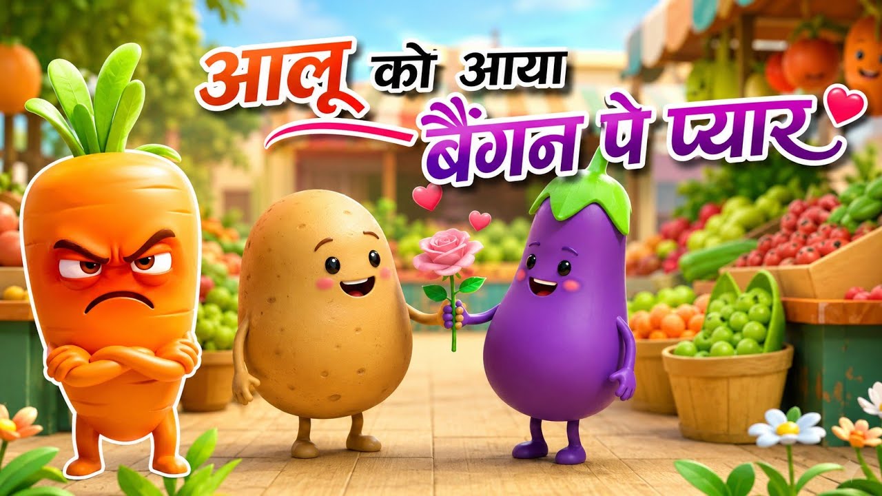 आलू को आया बैंगन पे प्यार ❤️ गुस्से से हो गया गाजर लाल | Funny Vegetable Rhyme | Kids Cartoon Hindi