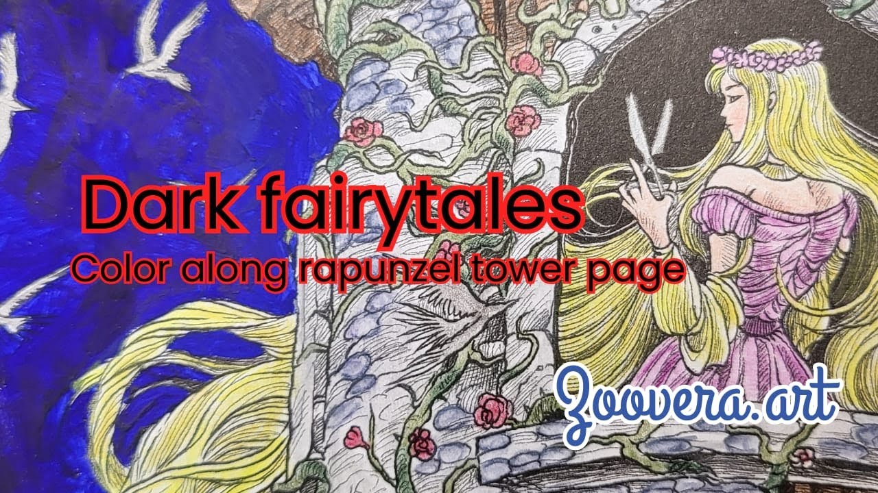 Dark fairytales FULL color along, rapunzel tower page 💇‍♀️👸🏼